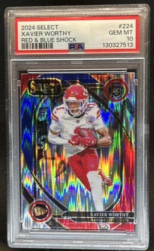 2024 Panini Select Xavier Worthy Club Red and Blue Prizm Shock RC #224 PSA 10