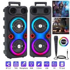 TWS Bluetooth Speaker  Dual Woofers LED Party Lights FM Radio USB/TF Microphone