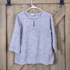 Color Me Cotton Click Linen Top Small 3/4 Sleeves Boxy Womens