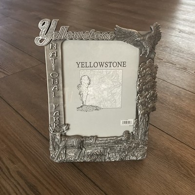 Vintage Yellowstone National Park Pewter Picture Frame - Moose & Eagle 3D Scene