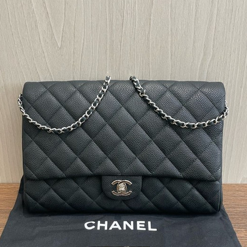 Chanel Classic Flap Timeless Chain Black Shoulder Bag Diamond Silver Hardware