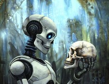 RW2 Original Acrylic Painting by Robert Walker Robot Evolution Art Skull