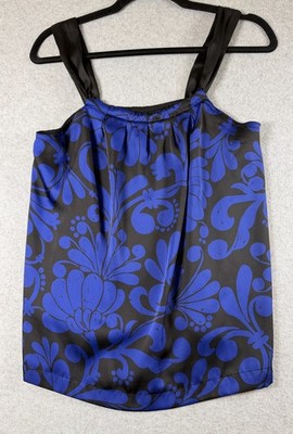 Apostrophe Floral Satin Halter Tank Top Blue & Black  Size Pet Med Y2K  SKU 187