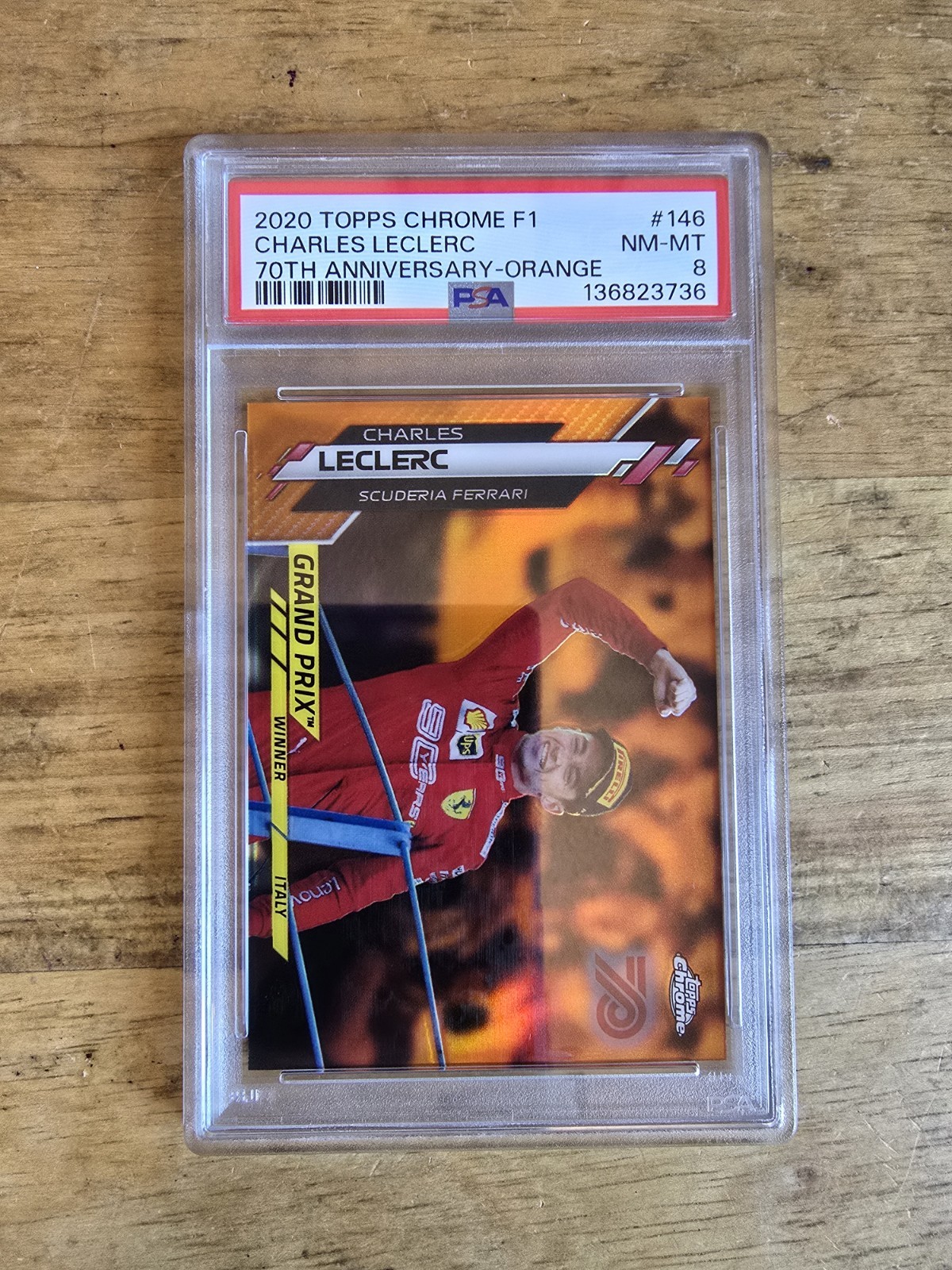 CHARLES LECLERC PSA 8 2020 TOPPS CHROME F1 #146 70TH ANNIVERSARY ORANGE RC 503 view 2