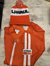 Vintage 1980s U-Haul Orange Nylon Jacket Size XL & Beanie w/ Pom Whole Uniform