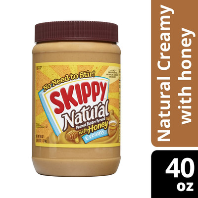 SKIPPY Natural Creamy Peanut Butter Spread with Honey, 6 g Protein, 40 oz.
