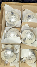 Vitbis Handmade Glass Christmas Ornaments Set of 6 – Silver Glitter Bulbs –