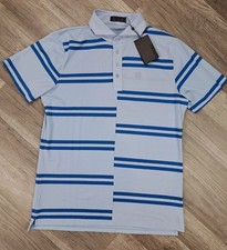G/Fore Offset Stripe Tech Sky Blue Stripe Golf Polo Shirt Men  s Size Large NEW