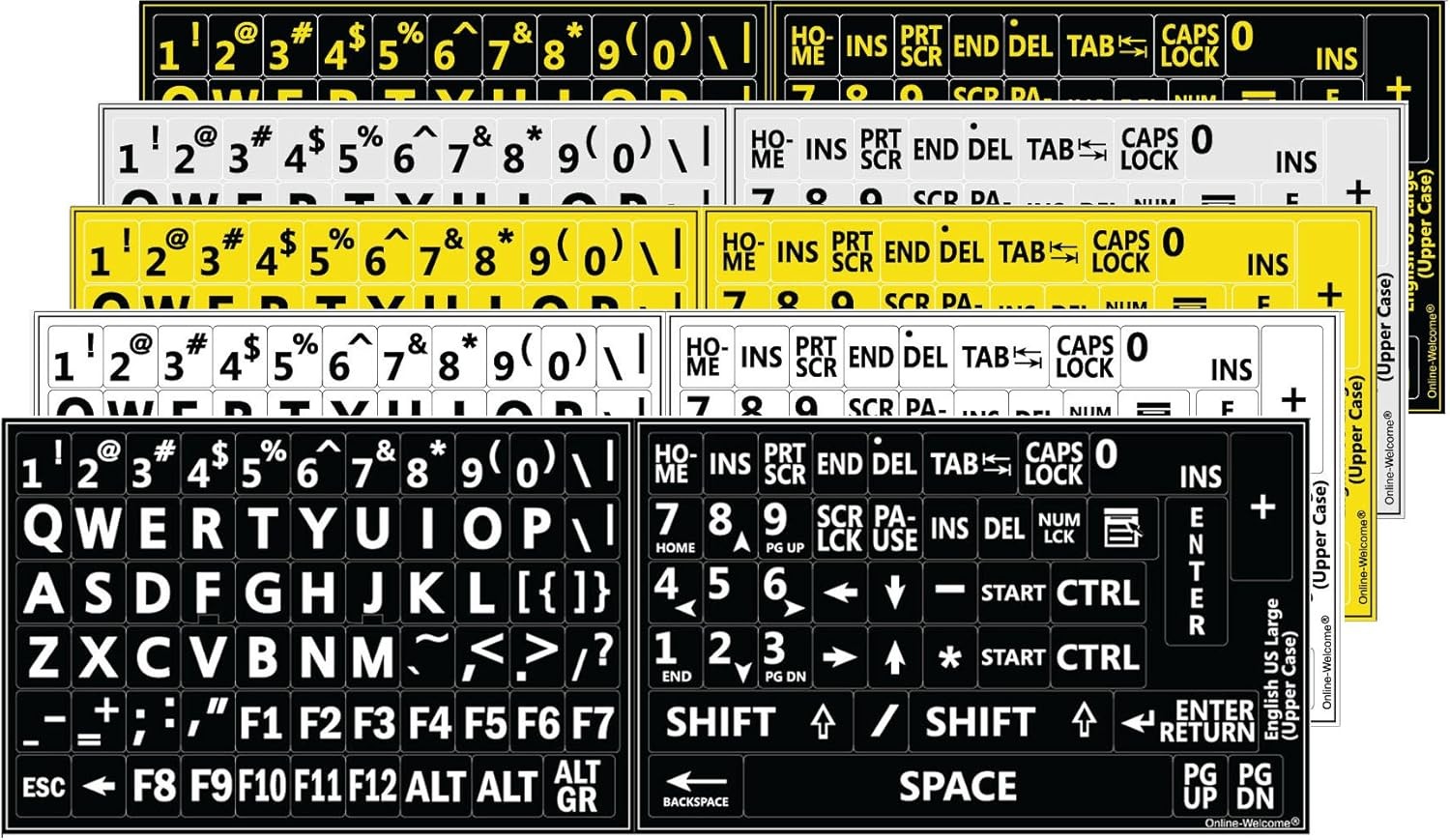 Five 5 English US Large Print Lettering Black,Yellow, White, Gray Black 