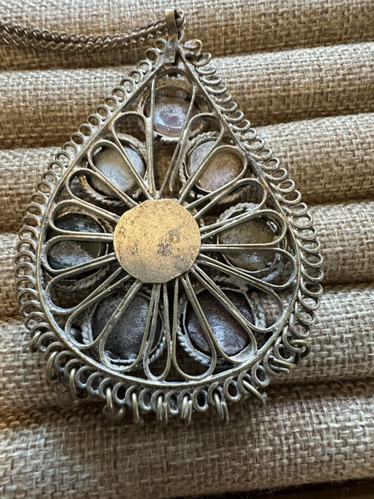 Vintage Moroccan Multi Stone Pendant Necklace 28"… - image 3