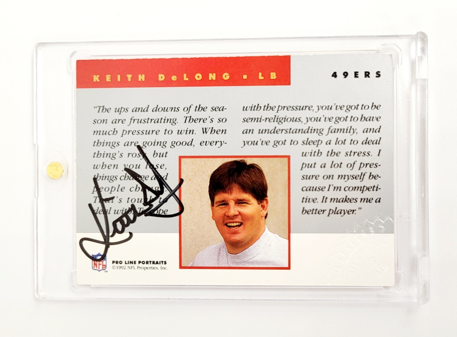 1991 Pro Line Portraits Keith DeLong San Francisco 49ers Auto Stamped Card