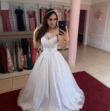 Luxury Lace Wedding Dresses Short Bridal Gowns with Detachable Skirt for Beach