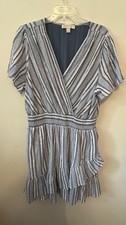 Michael Michael Kors Women's Blue/White Striped Ruffle Lined Wrap Dress Size 2X
