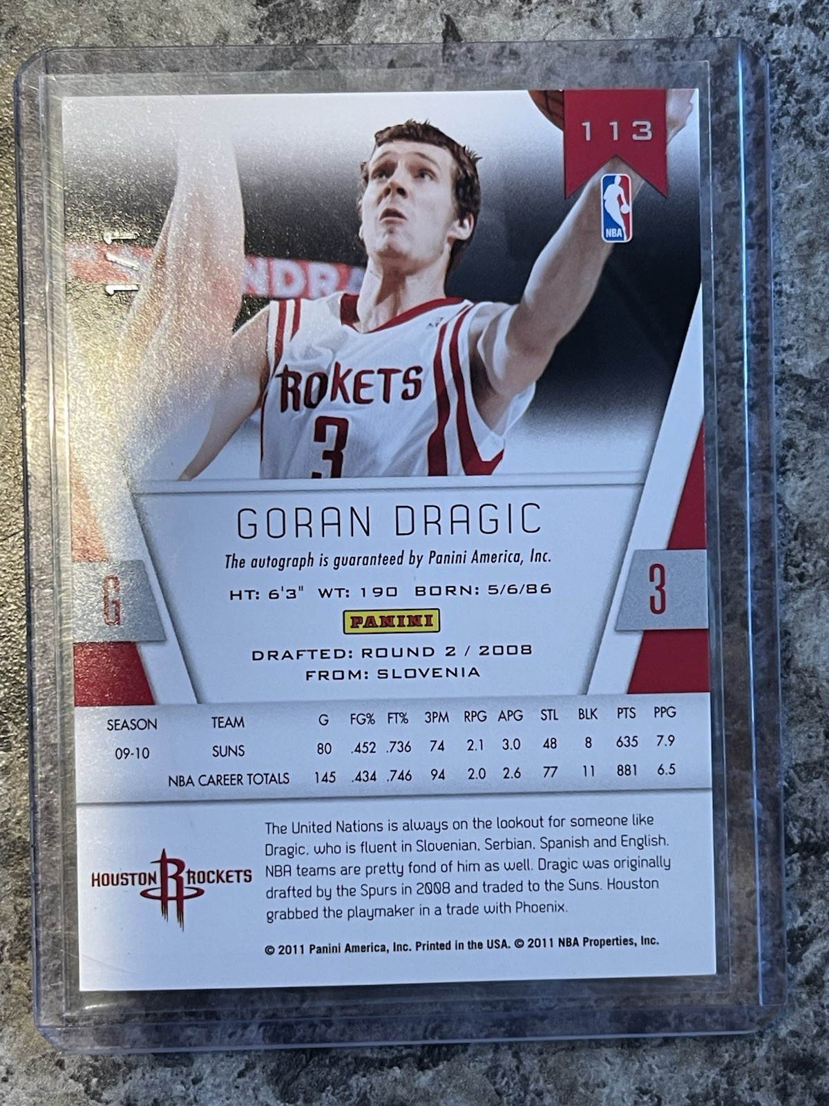 2011 Totally Certified Goran Dragic BLACK 1/1 Signatures Auto! Rockets FIBA MVP! view 2