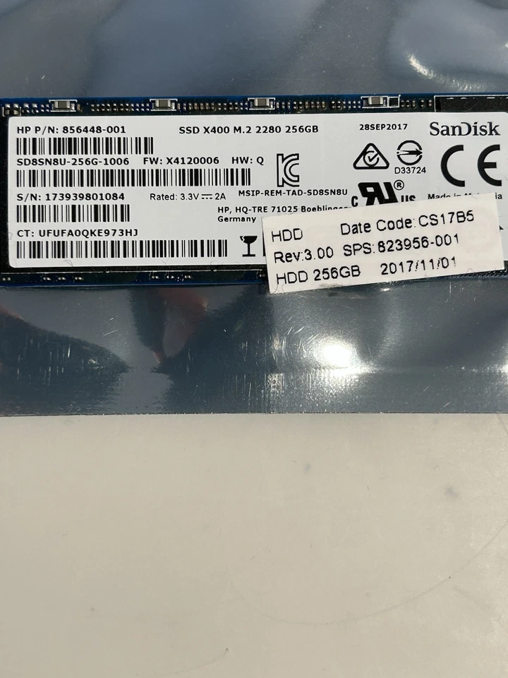 SanDisk SSD X400 M.2 2280 256Gb Model SD8SN8U-256G-1006 HP 856448-001 - Image 3 of 3
