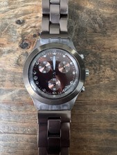 Swatch Irony Diaphane Chronograph Quartz Date Brown Dial Silver Aluminum 38mm
