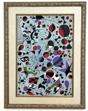 Joan Miro Watercolor signed Art style of (1893 – 1983) Amazing Painting Framed