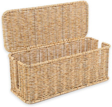Cable Management Box, Handmade Rattan Cable Organizer with 2 Open Slots, Cord Hi