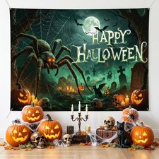 Happy Halloween Backdrop Banner Scary Giant Spider Happy Halloween Banner Pumpki