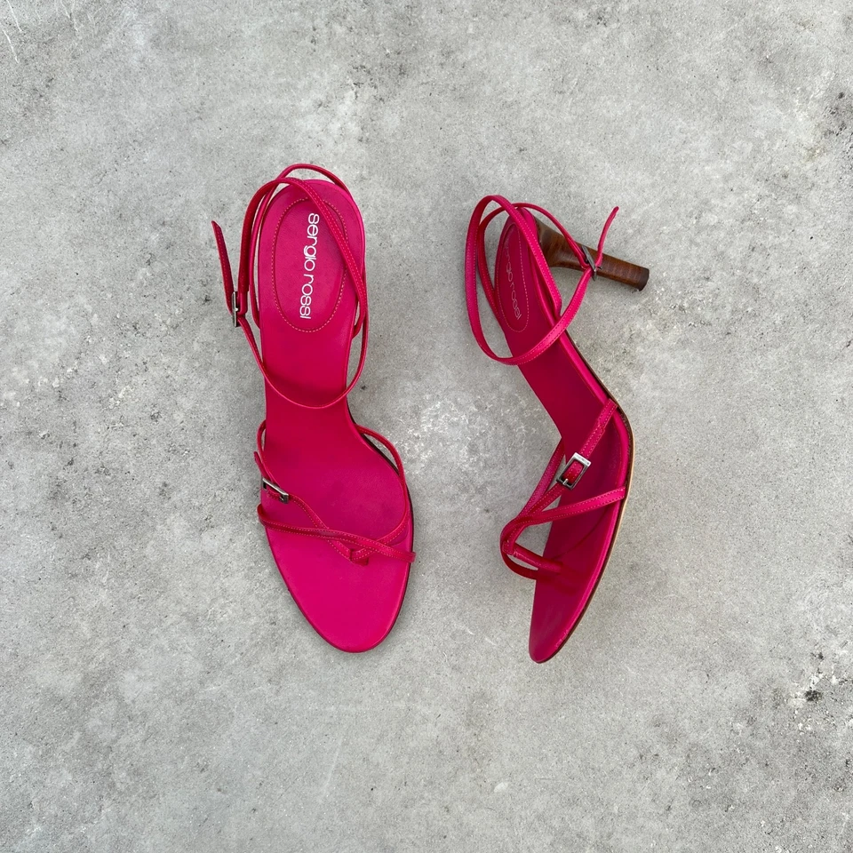 Sergio Rossi | Auténtico Cuero Rosa Tirantes Tanga Ajuste Hebilla Tacones (38) Foto 2 de 4