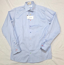 250 New ETON Button Casual Shirt Men 16 EU 41 LARGE L Slim Blue Signature Twill