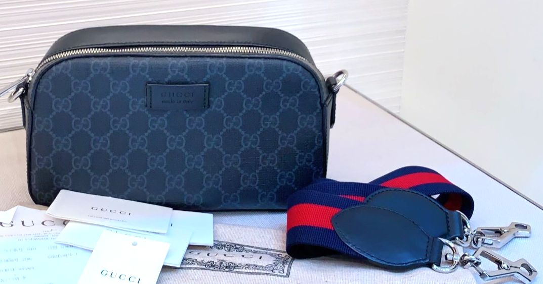 GUCCI GG Monogram Black Canvas Camera Shoulder Crossbody Bag