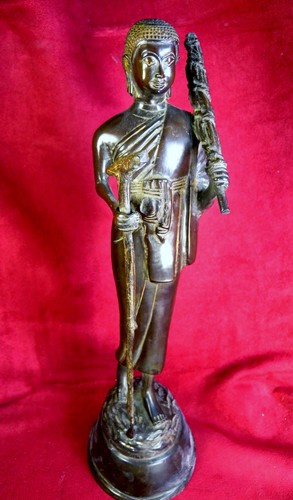 Superb Thailand Bronze Sakon Nakhon Buddha with Umbrella & Walking Stick Statue