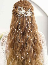 Butterflies Bride Wedding Hair Vine Silver Pearl Bridal Headband Rhinestone