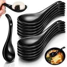 Asian Soup Spoons, 12pcs 6.5 Inch Ceramic Chinese Soup Spoons Black Kitchen S...