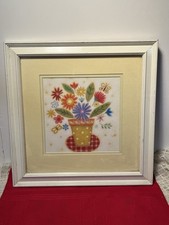 MULTI COLOR FLORAL BOUQUET WHITE WOOD FRAMED WALL ART 15.5 X 15.5 MSRP 49.99 EC