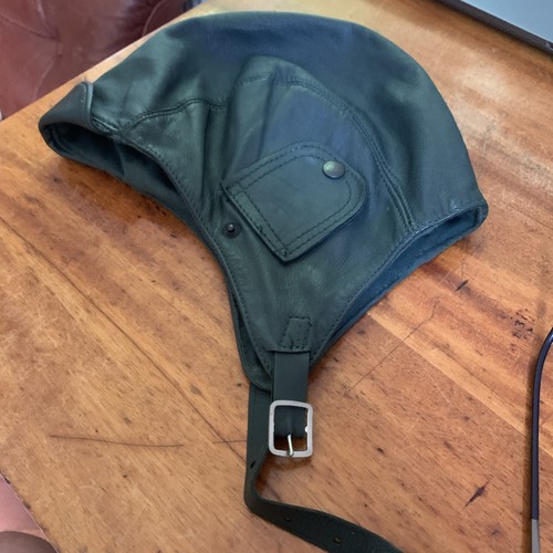 Leather motoring flying helmet without flap -  grey Leather, Small
