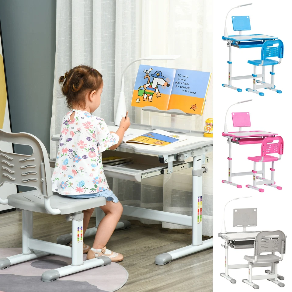Kids Study Desk and Chair Set w/ Adjustable Height, Storage Drawer - Image 1 of 1