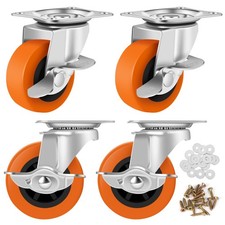 4 Pack 3 Inch Heavy Duty Caster Wheels with Swivel Plate and Brake for Carts