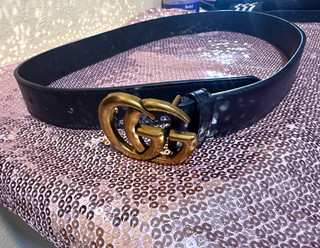 Gucci Women's Black Leather GG Logo Buckle Belt Size 110 Wide Adjustable