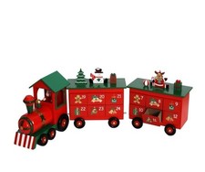 Advent Calendar Train Wooden Red Locomotive & Boxcars Christmas Decor Count Down