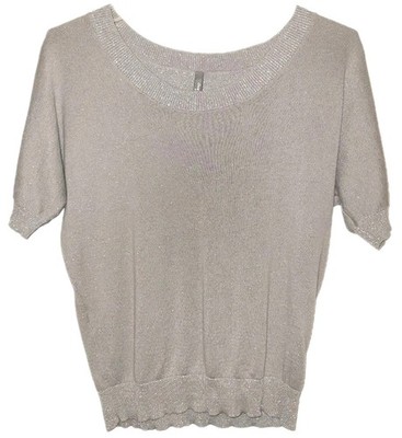 Charlotte Russe Gray & Sparkle Knit Short Sleeve Blouse Top Women's Size M
