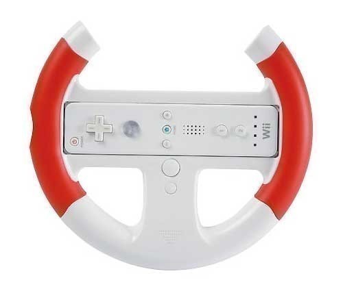 Wii - Controller Aufsatz: Lenkrad / Racing Wheel #weiß-rot So& & Rumble