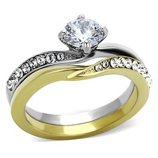 Women's Ring Set, Clear CZ, 14K Gold Plated, Stainless Steel, Engagement