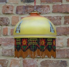 Vintage Hängelampe buntes Glas Perlenfransen Boho Folk Art Deco Stil Deckenlampe