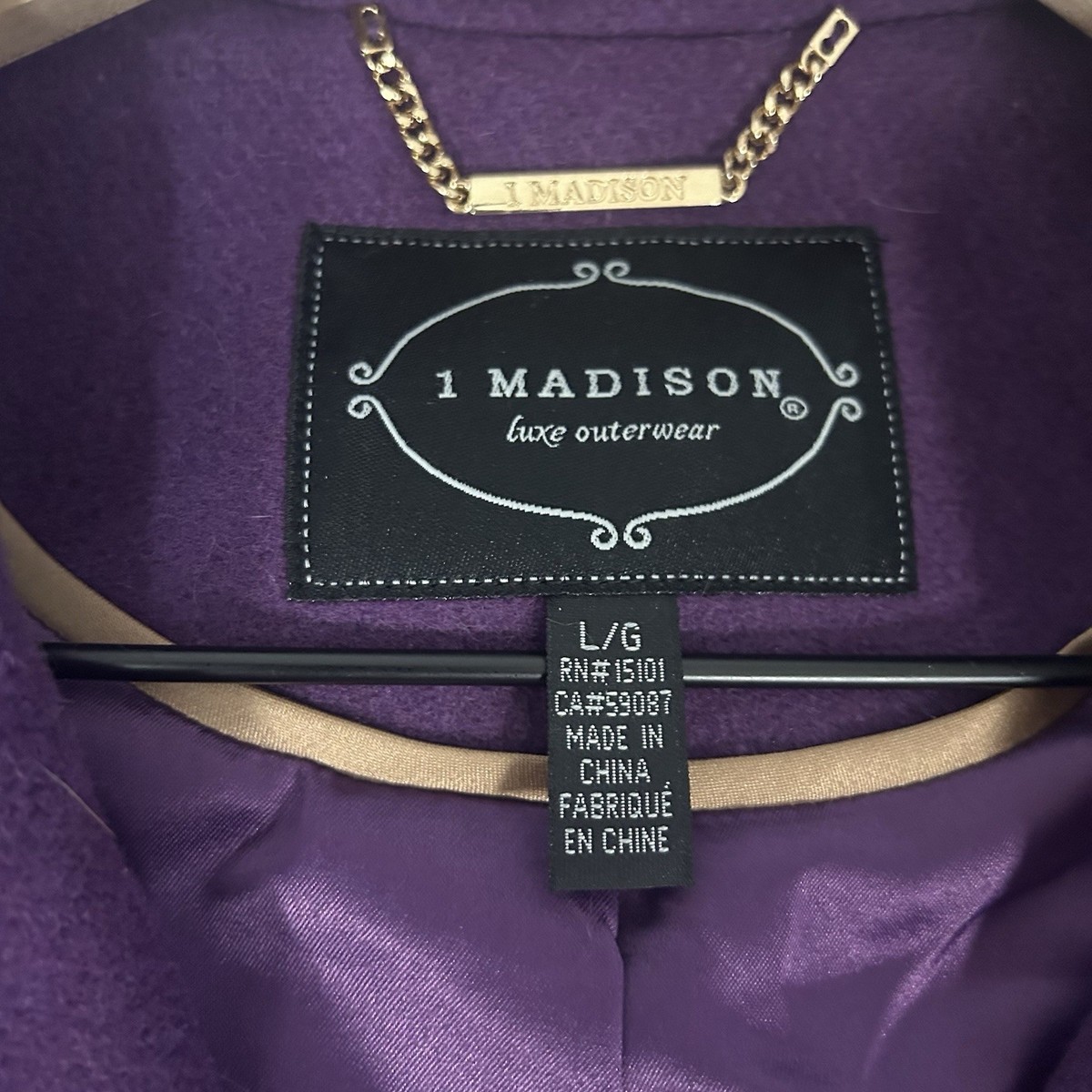 1 Madison Luxe Womens Large Plum Purple Wool Pea Coat New With
