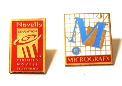 2 Different Vintage pins : Novell Education and Micrografix