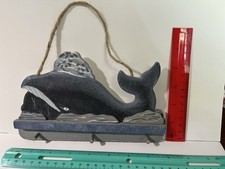 Decorative Wall Hanging With 3 Pegs, Blue Whale Shape, Jute Hanger, Particle Brd