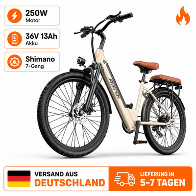 Aairsk 24 Zoll E-Bike Cityrad 36V 13Ah Akku 7-Gang Doppelfederung Scheibenbremse