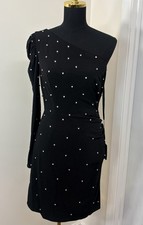 Mac Duggal 55667 Rhinestone Encrusted One Shoulder Long Sleeve Mini Dress Size 8