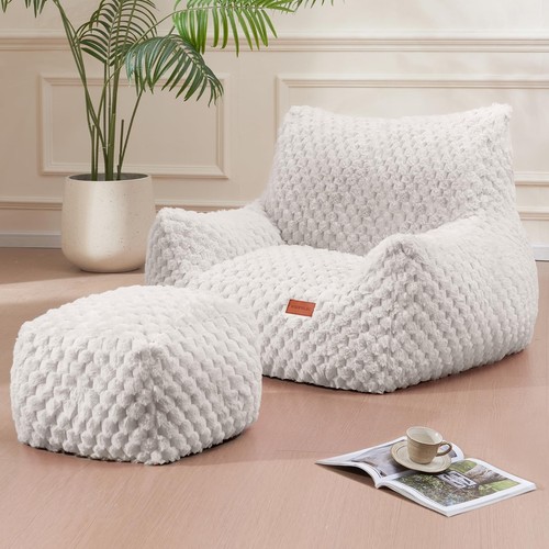 Bean Bag Chair with Ottoman, Modern Giant Bean Bag Couch Sofa with Footstool,...