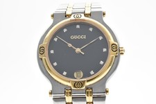 [N MINT] Gucci 9000M 11P Diamond Quartz Black Dial Unisex Watch JAPAN