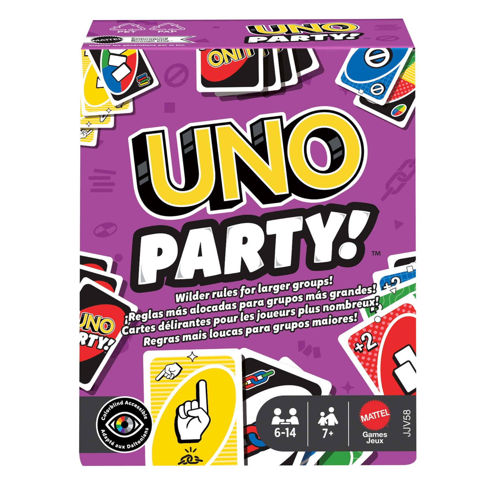 Mattel Games UNO Party Kartenspiel mit mit Karten und Sonderregeln fr groe Gru 3590₽
