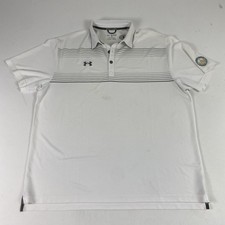 Under Armour Polo Shirt Mens 2XL White HeatGear Striped Logo Short Sleeve