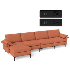 Modern Modular L-shaped Sectional Sofa w/ Reversible Chaise & 4 USB Ports Red