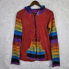 L/XL Greater Good Rainbow Embroidered Full Zip Hoodie Patchwork